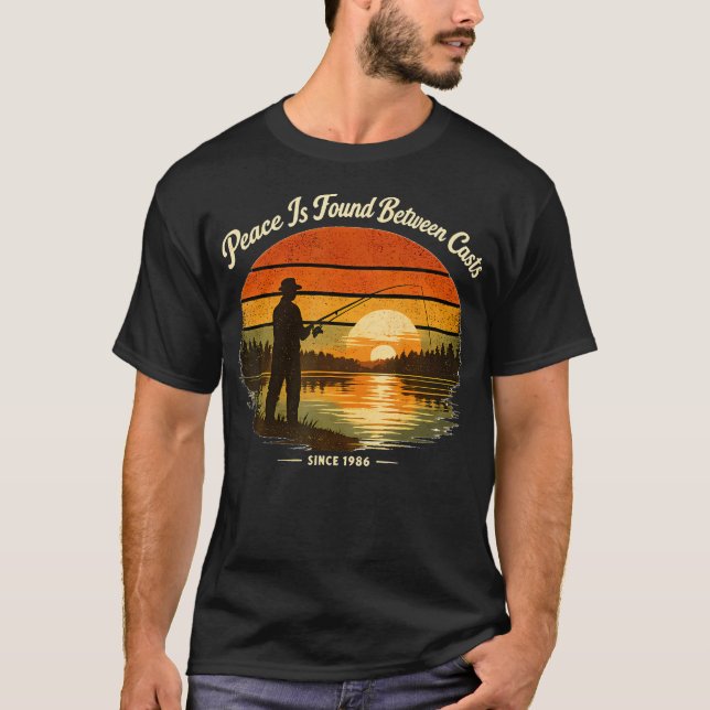 Peace Is Found Between Casts Retro- Fisherman T-Shirt (Front)