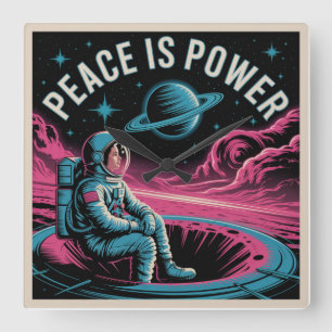 Peace Is Power Square Wall Clock