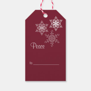 Peace, Joy and 3 Snowflakes Red and White Minimal Gift Tags