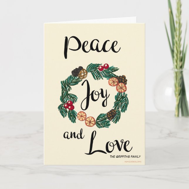 Peace, joy and love. Customisable Holiday Card (Front)