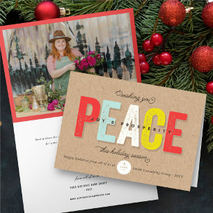 Peace, Joy And Prosperity Bold Typography Business Holiday Card