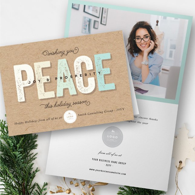 Peace, Joy And Prosperity Bold Typography Business Holiday Card (Creator Uploaded)