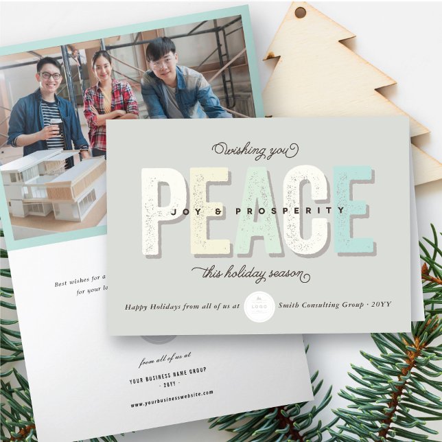 Peace, Joy And Prosperity Bold Typography Business Holiday Card (Creator Uploaded)