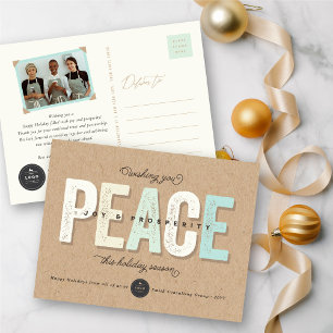 Peace, Joy And Prosperity Bold Typography Business Holiday Postcard