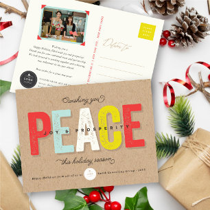 Peace, Joy And Prosperity Bold Typography Business Holiday Postcard