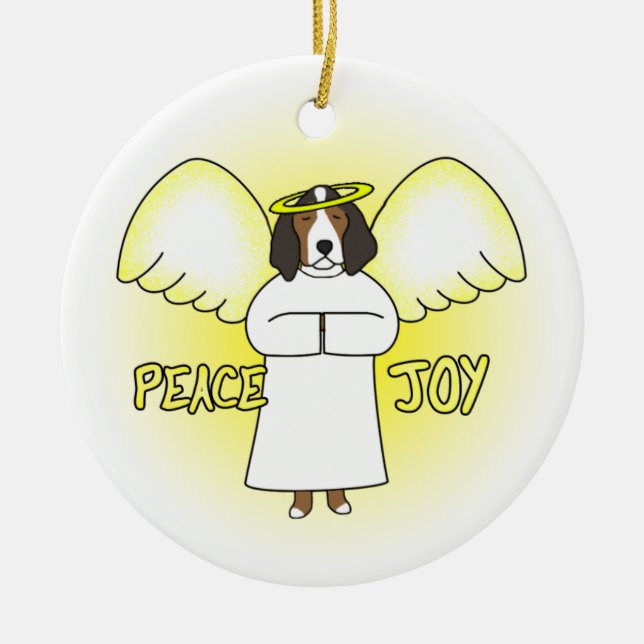 Peace Joy Angel Treeing Walker Coonhound Christmas Ceramic Tree Decoration (Front)