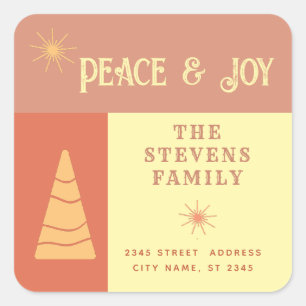 Peace & joy boho cheerful colour block holiday  square sticker