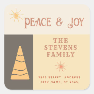 Peace & joy boho cheerful colour block holiday  square sticker