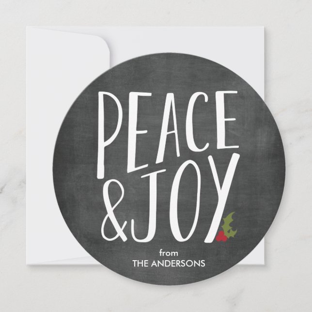 Peace & Joy Chalkboard Round Holiday Card (Front)