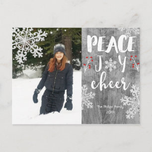 Peace Joy Cheer Silver Snowflake Holiday Photo