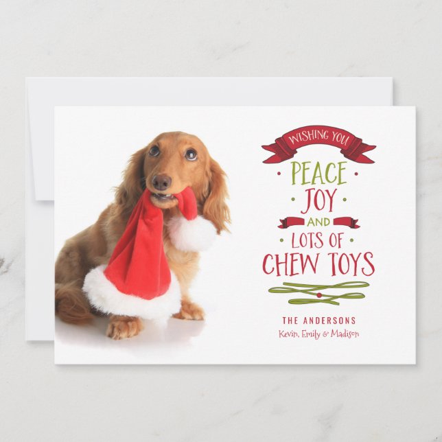 Peace Joy & Chew Toys Holiday Pet Dog Photo Card (Front)