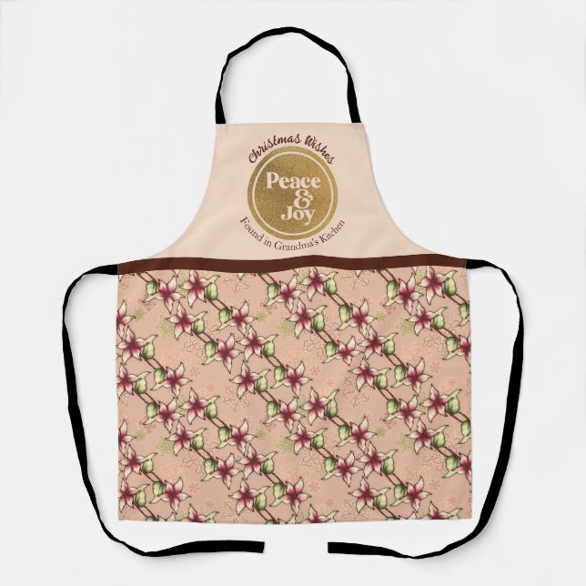 Peace & Joy Christmas: Pink & Gold Grandma's  Apron (Front)