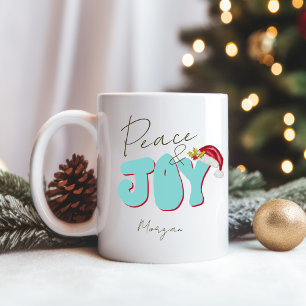 Peace Joy Christmas Pink Red Festive Add Name Coffee Mug