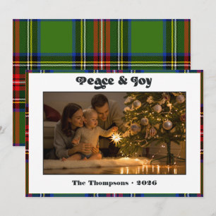 Peace & Joy Classic Green Tartan Plaid Christmas Holiday Card