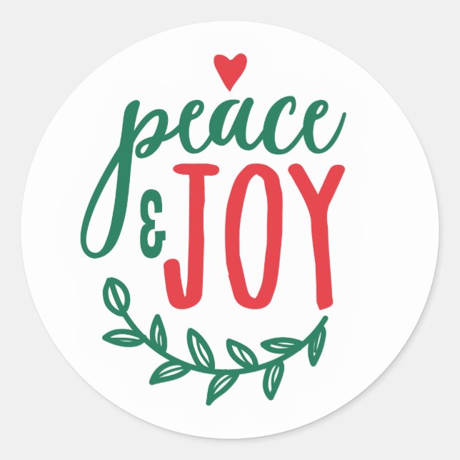 Peace & Joy - Cute Typography Christmas Classic Round Sticker (Front)