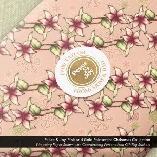 Peace & Joy Gold and White Round Gift Tag Sticker