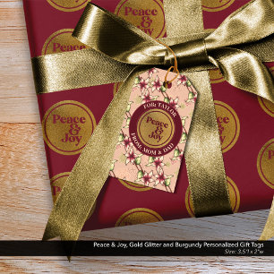 Peace & Joy Gold Glitter Pink Burgundy Gift Tags