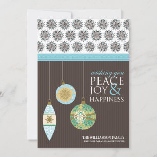 Peace Joy & Happiness Holiday Card (brown/blue)