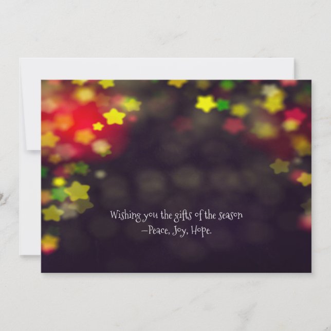 Peace Joy Hope Bokeh Christmas Holiday Card (Front)