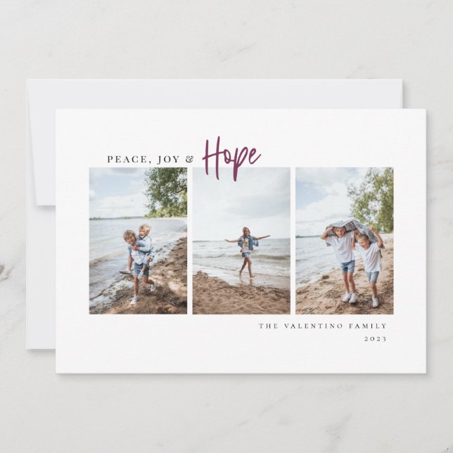 Peace Joy Hope Modern Script Minimalist Photo Holiday Card (Front)
