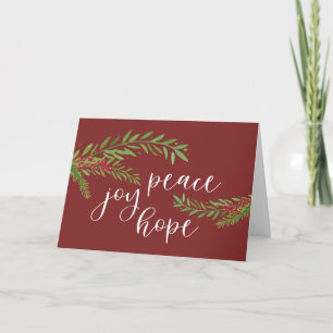 Peace Joy Hope Watercolor Foliage Christmas Holiday Card