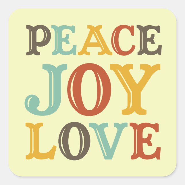 PEACE JOY LOVE block letter envelope seal label (Front)