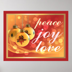 Peace Joy Love Christmas Blessings Festive Gold Poster