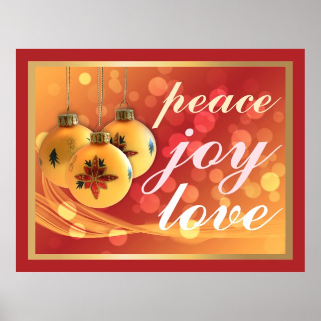 Peace Joy Love Christmas Blessings Festive Gold Poster (Front)