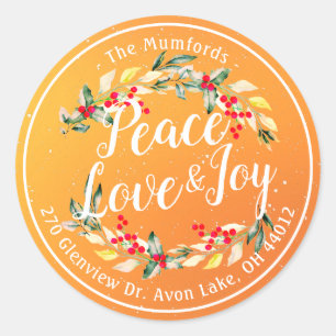 Peace Joy & Love Christmas Happy New Year Address Classic Round Sticker