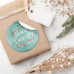 Peace Joy & Love Christmas Happy New Year Address Classic Round Sticker