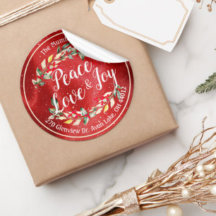 Peace Joy & Love Christmas Happy New Year Address Classic Round Sticker