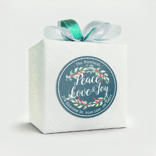 Peace Joy & Love Christmas Happy New Year Address Classic Round Sticker