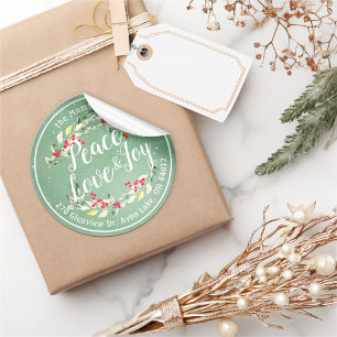 Peace Joy & Love Christmas Happy New Year Address Classic Round Sticker