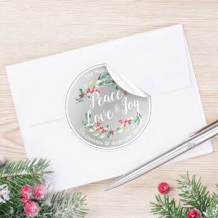 Peace Joy & Love Christmas Happy New Year Address Classic Round Sticker