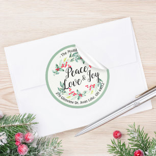 Peace Joy & Love Christmas Happy New Year Address Classic Round Sticker