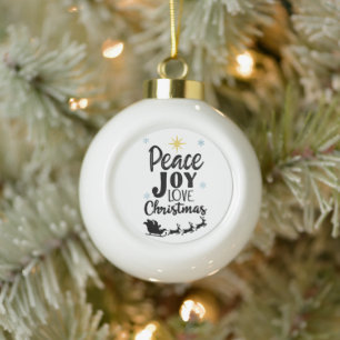 Peace Joy Love Christmas Modern Santa Sleigh Ceramic Ball Christmas Ornament