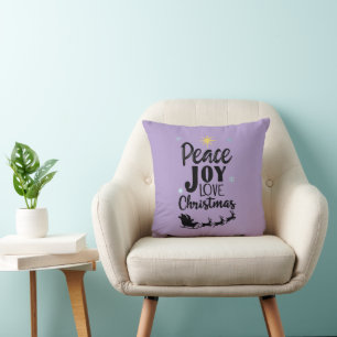 Peace Joy Love Christmas   Modern Santa Sleigh  Cushion