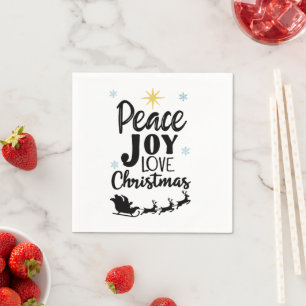 Peace Joy Love Christmas   Modern Santa Sleigh  Napkin