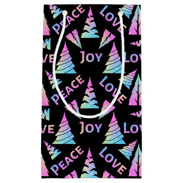 Peace Joy Love Christmas Tree Small Gift Bag (Front)