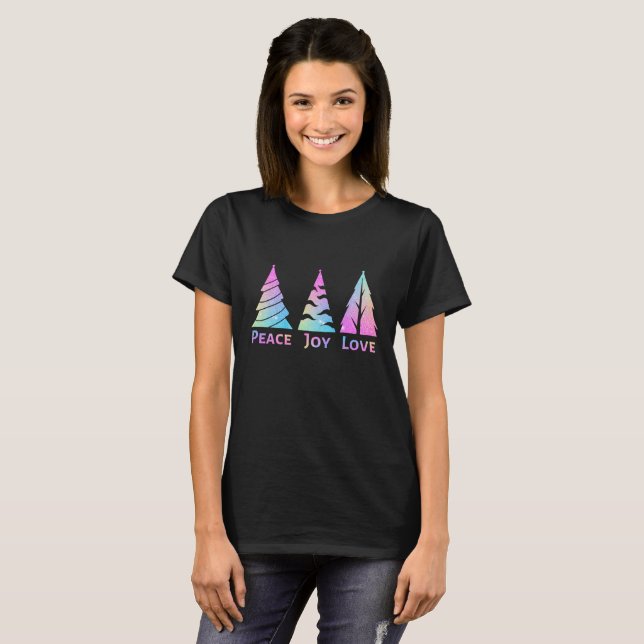 Peace Joy Love Christmas Tree T-Shirt (Front Full)