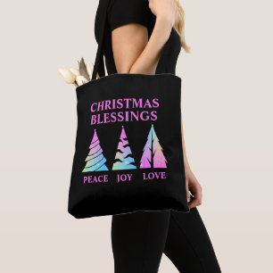 Peace Joy Love Christmas Trees Customisable Text Tote Bag