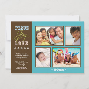 Peace-Joy-Love Family Holiday Photocard (aqua) Card