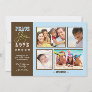 Peace-Joy-Love Family Holiday Photocard (blue) Card