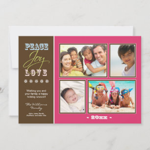 Peace-Joy-Love Family Holiday Photocard (fuchsia) Card