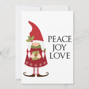 Peace Joy Love Girl Gnome Customisable Holiday Card