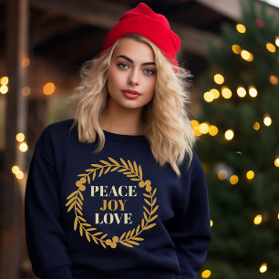Peace, Joy, Love Gold Christmas Wreath Modern Sweatshirt