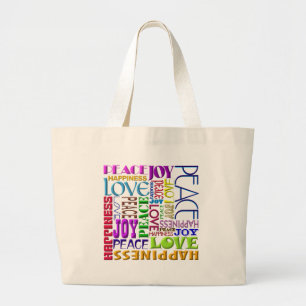 Peace Joy Love Happiness Large Tote Bag