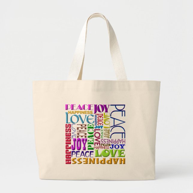 Peace Joy Love Happiness Large Tote Bag (Front)