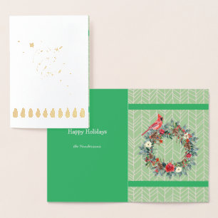 Peace Joy Love Holiday Winter Cardinal Custom Text Foil Card