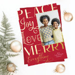 Peace Joy Love Merry Everything Type Border Photo<br><div class="desc">Simple,  elegant,  and bold typographic focus border rose gold foil photo Christmas card. The design features a single photo design with different cheerful words displayed in a border design around the photo gold foil. Customise with your family signature and year. Design by Moodthology papery.</div>